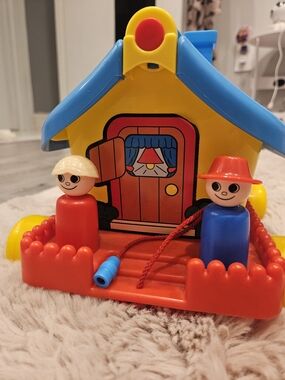 Kids Pull-Along Playhouse Toy - Blue, Yellow, Red